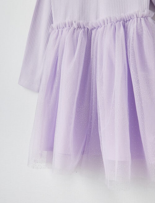 Mac & Ellie Rib Long Sleeve Tulle Dress, Lavender product photo View 02 L