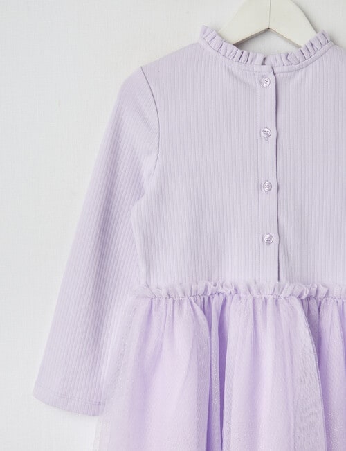 Mac & Ellie Rib Long Sleeve Tulle Dress, Lavender product photo View 03 L