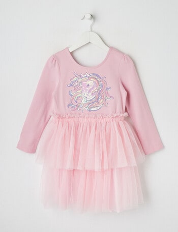 Mac & Ellie Unicorn Long Sleeve Tulle Dress, Dusty Pink product photo