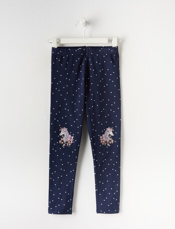 Mac & Ellie Embroidered Unicorn Spot Full Length Legging, Navy product photo