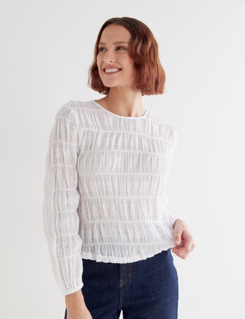 Zest Textured Long Sleeve Top, White product photo