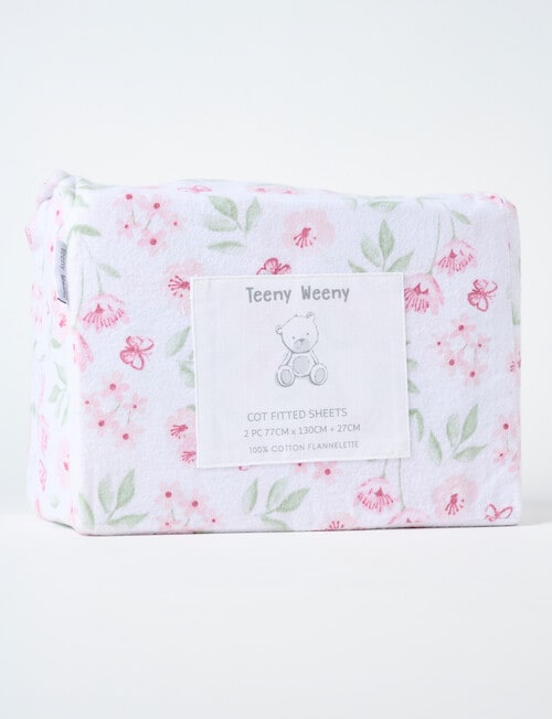 Teeny Weeny Flannelette Cot Fitted Sheet, 2-Pack, Floral product photo View 02 L