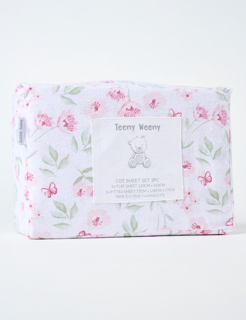 Teeny Weeny Flannelette Cot Fitted & Flat Sheet Set, Floral product photo View 02 L