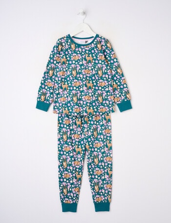 Sleep Mode Woodland Friends Knit Long Pyjama Set, 2-8, Teal product photo
