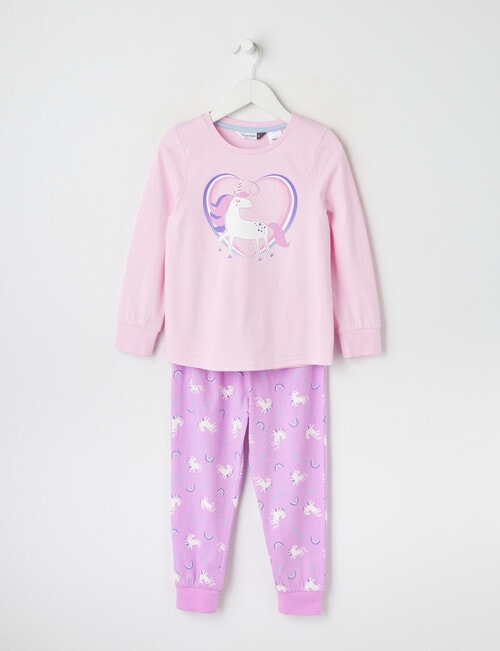 Sleep Mode Rainbow Trail Unicorn Knit Long Pyjama Set, Blush product photo