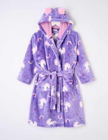 Sleep Mode Unicorn Pom Pom Robe, Purple, 2-8 product photo