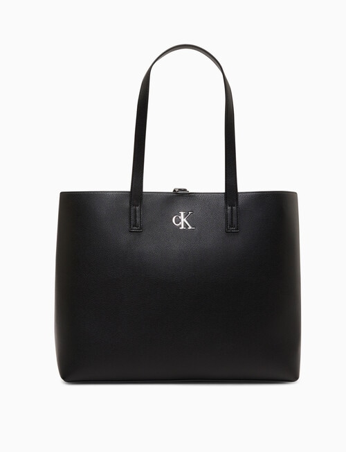 Calvin Klein Minimal Monogram Slim Tote Bag, Black Handbags
