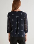 Oliver Black Bloom Spot 3/4 Sleeve Double Layer Top, Navy & White product photo View 02 S