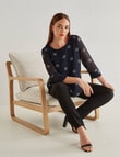 Oliver Black Bloom Spot 3/4 Sleeve Double Layer Top, Navy & White product photo View 03 S