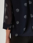 Oliver Black Bloom Spot 3/4 Sleeve Double Layer Top, Navy & White product photo View 04 S