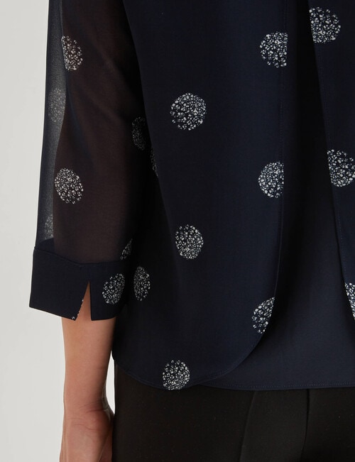 Oliver Black Bloom Spot 3/4 Sleeve Double Layer Top, Navy & White product photo View 04 L