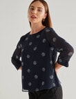 Oliver Black Bloom Spot 3/4 Sleeve Double Layer Top, Navy & White product photo View 05 S