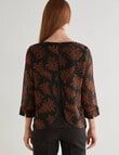 Oliver Black Floral 3/4 Sleeve Double Layer Top, Black & Brown product photo View 02 S