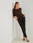 Oliver Black Floral 3/4 Sleeve Double Layer Top, Black & Brown product photo View 03 S