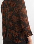 Oliver Black Floral 3/4 Sleeve Double Layer Top, Black & Brown product photo View 04 S