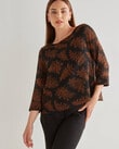 Oliver Black Floral 3/4 Sleeve Double Layer Top, Black & Brown product photo View 05 S