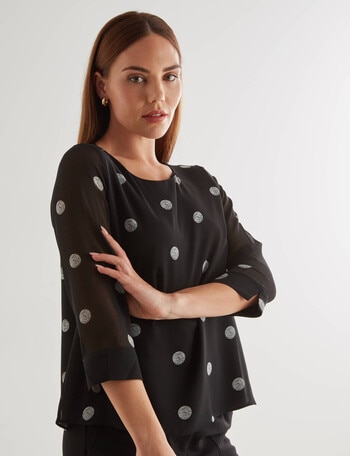 Oliver Black Spot 3/4 Sleeve Double Layer Top, Black & White product photo