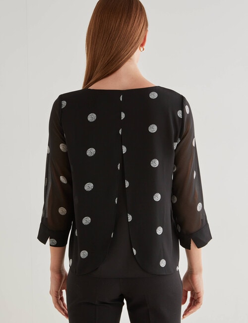 Oliver Black Spot 3/4 Sleeve Double Layer Top, Black & White product photo View 02 L