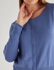 Oliver Black Long Sleeve Crew Neck Cardigan, Mid Blue product photo View 04 S