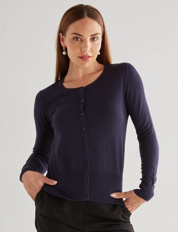 Oliver Black Long Sleeve Crew Neck Cardigan, Midnight product photo