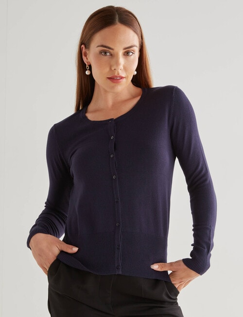 Oliver Black Long Sleeve Crew Neck Cardigan, Midnight product photo