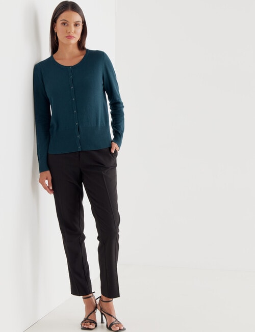 Oliver Black Long Sleeve Crew Neck Cardigan, Deep Green product photo View 03 L