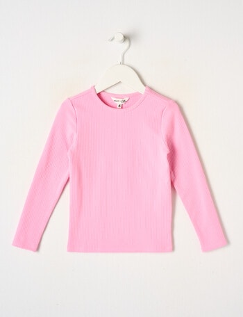 Mac & Ellie Long Sleeve Rib Tee, Flamingo Pink product photo