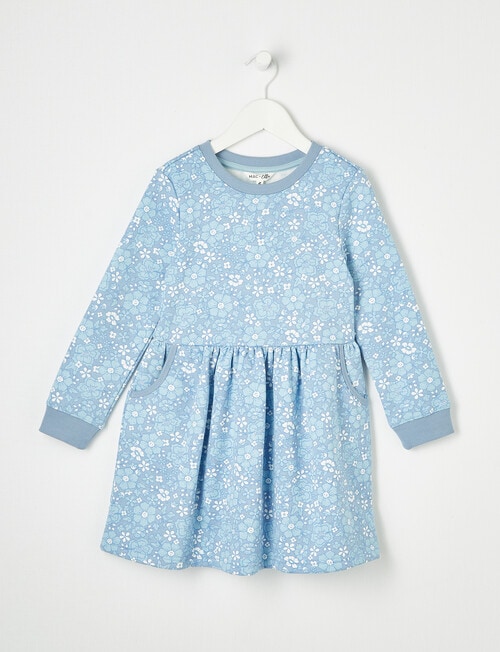 Mac & Ellie Floral Long Sleeve Fleece Dress, Bluebell product photo