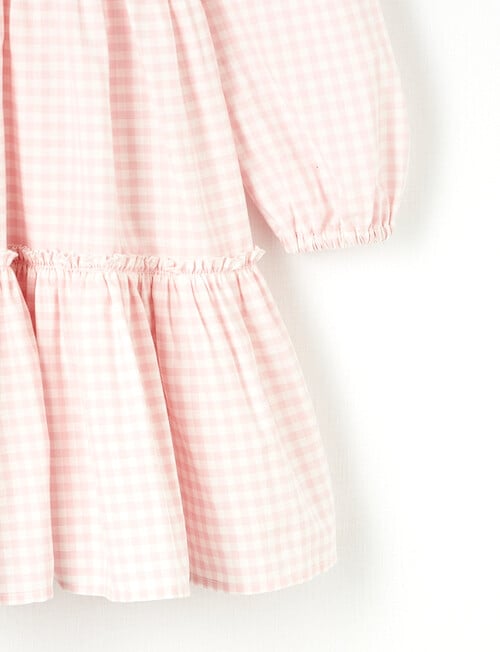 Mac & Ellie Long Sleeve Tiered Gingham Dress, Dusty Pink product photo View 03 L