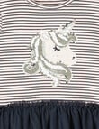 Mac & Ellie Unicorn Long Sleeve Tulle Pompom Dress, Navy product photo View 02 S
