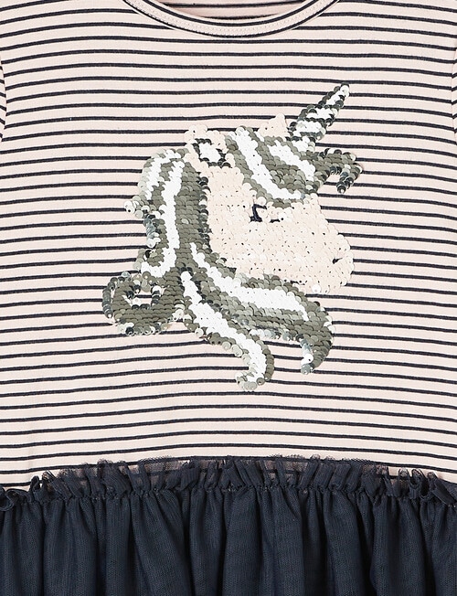 Mac & Ellie Unicorn Long Sleeve Tulle Pompom Dress, Navy product photo View 03 L