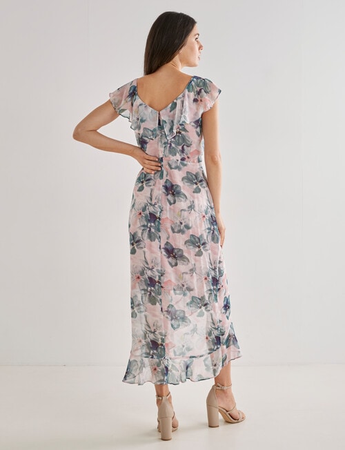 Harlow Floral Short Sleeve Ruffle Dress, Mauve product photo View 02 L
