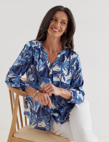 Ella J Viscose Pleat Detail Shirt, Blue product photo