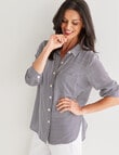 Ella J Stripe Viscose Classic Shirt, Navy product photo