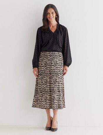 Ella J Printed Crinkle Skirt, Beige product photo