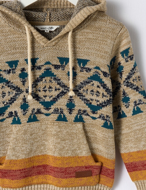 Mac & Ellie Aztec Hooded Jumper, Taupe product photo View 03 L