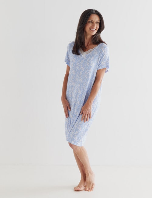 Ruby & Bloom Short Sleeve V-Neck Nightie, Pale Blue, 10-26 product photo View 03 L