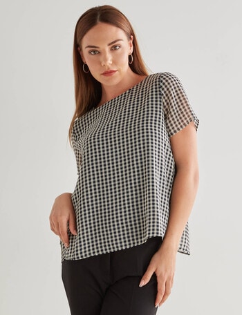 Oliver Black Gingham Short Sleeve Double Layer Top, Navy product photo