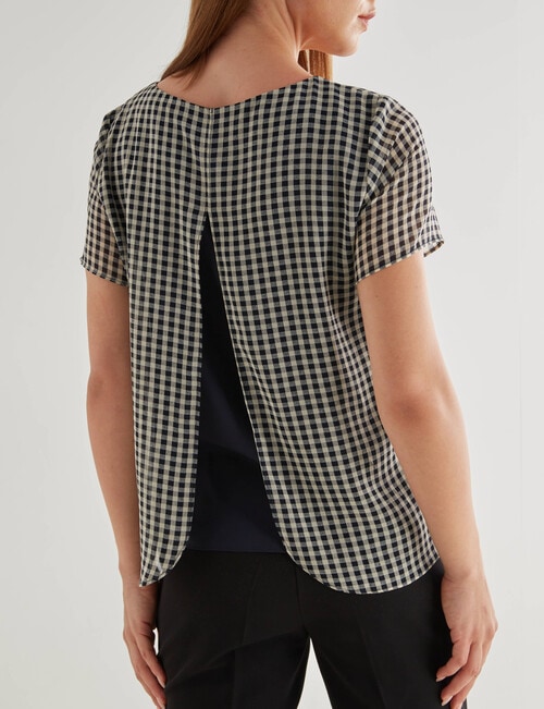 Oliver Black Gingham Short Sleeve Double Layer Top, Navy product photo View 02 L