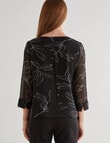 Oliver Black Stencil Floral 3/4 Double Layer Top, Black & White product photo View 02 S