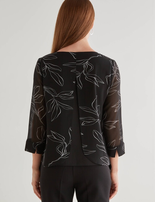 Oliver Black Stencil Floral 3/4 Double Layer Top, Black & White product photo View 02 L