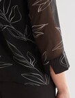 Oliver Black Stencil Floral 3/4 Double Layer Top, Black & White product photo View 04 S