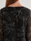Oliver Black Stencil Floral 3/4 Double Layer Top, Black & White product photo View 06 S