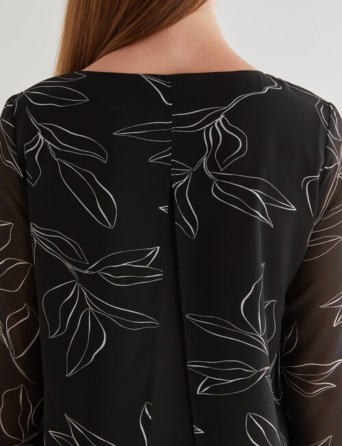 Oliver Black Stencil Floral 3/4 Double Layer Top, Black & White product photo View 06 L