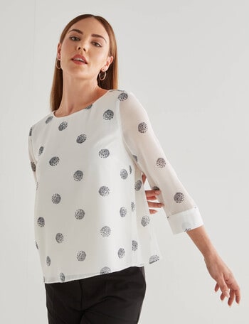 Oliver Black Bloom Spot 3/4 Double Layer Top, White & Navy product photo
