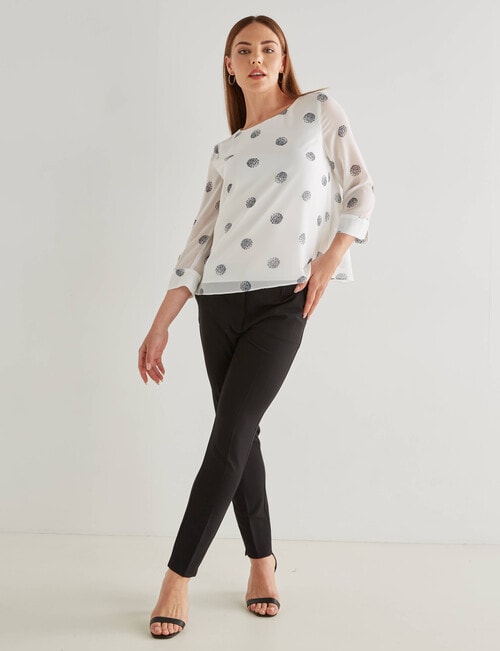 Oliver Black Bloom Spot 3/4 Double Layer Top, White & Navy product photo View 03 L