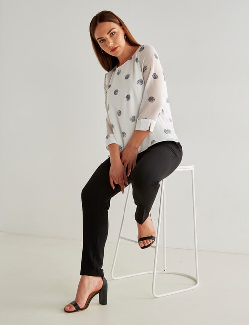 Oliver Black Bloom Spot 3/4 Double Layer Top, White & Navy product photo View 07 L
