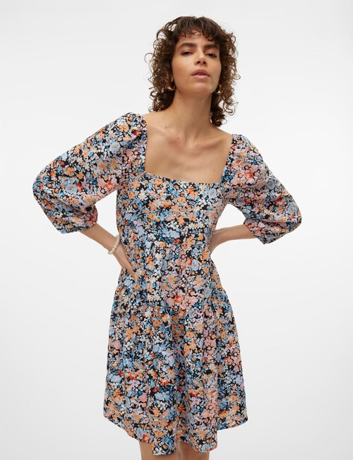 Vero Moda Ginny Fabi 3/4 Sleeve Short Dress, Black product photo View 03 L