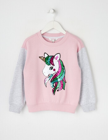 Mac & Ellie Unicorn Flip Sequin Sweatshirt, Dusty Pink & Grey Marle product photo