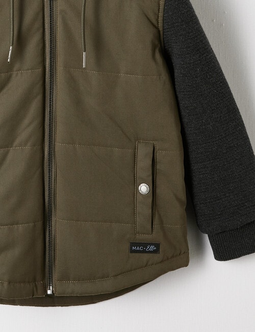 Mac & Ellie Knit Woven Puffer Jacket, Khaki product photo View 03 L